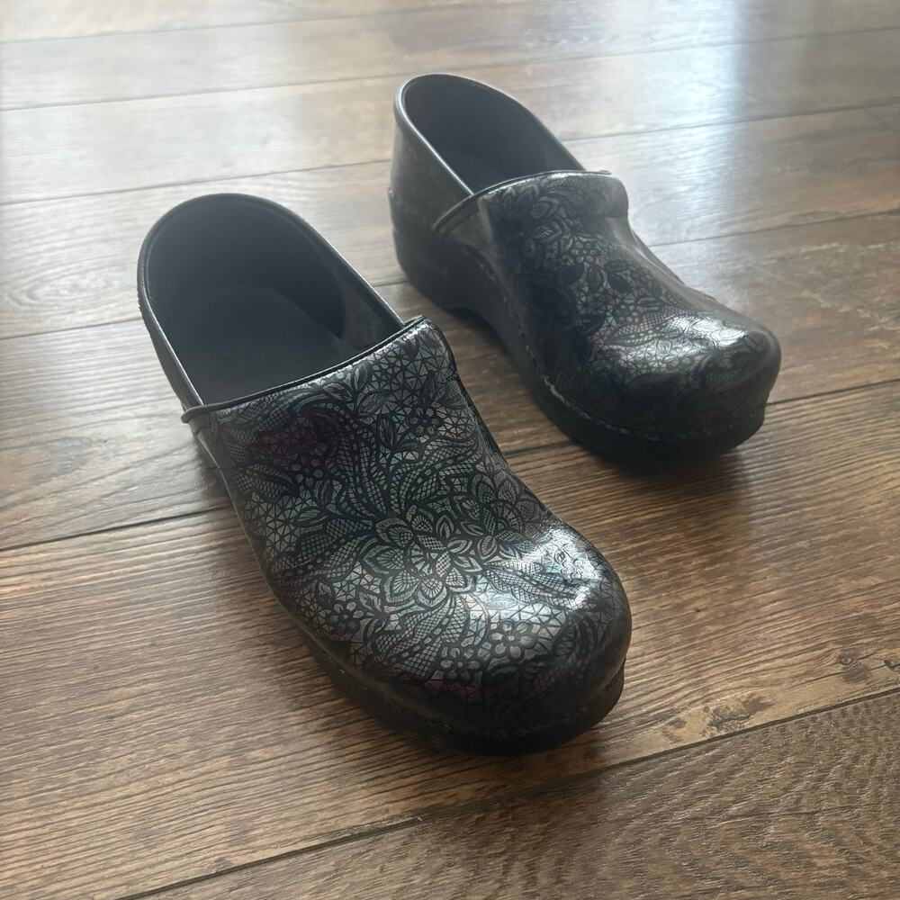 Dansko Black Rainbow Swirl Toole Healthcare Clogs Orthotic Women's Size 39 8.5